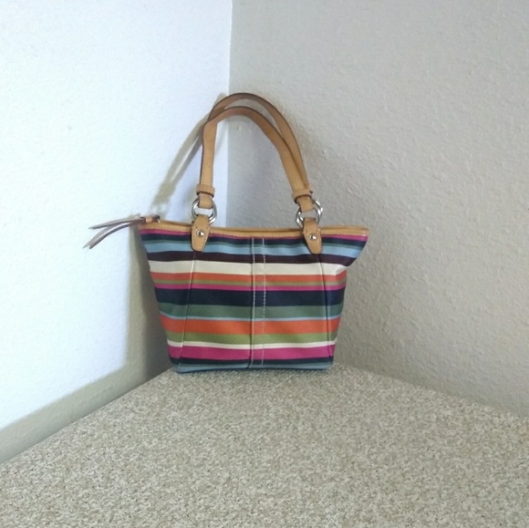 Coach Multicolored Fabric Leather Trim Bag - Picture 1 of 7